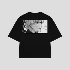 Playera streetwear premium de anime y gaming ExtraLife MX, corte boxy oversized drop shoulder heavyweight en color Deep Black y Off-White, moda urbana mexicana de culto.
