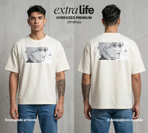 Ciudad de Ghouls | El Discipulo del Maestro #04353 - Playera Oversized Premium | Off White - Foto en modelo
