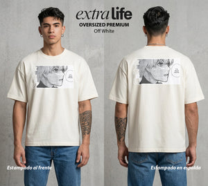 Ciudad de Ghouls | El Discipulo del Maestro #04353 - Playera Oversized Premium | Off White - Foto en modelo