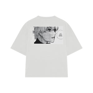 Playera streetwear premium de anime y gaming ExtraLife MX, corte boxy oversized drop shoulder heavyweight en color Deep Black y Off-White, moda urbana mexicana de culto.