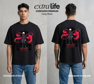 Ciudad de Ghouls | El Heroe del Bien #04356 - Playera Oversized Premium | Deep Black - Foto en modelo