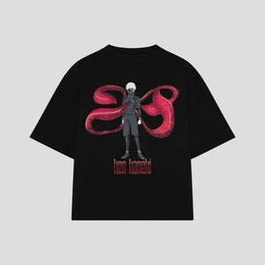 Playera streetwear premium de anime y gaming ExtraLife MX, corte boxy oversized drop shoulder heavyweight en color Deep Black y Off-White, moda urbana mexicana de culto.