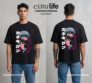 Ciudad de Ghouls | La Mascara del Caos #04357 - Playera Oversized Premium | Deep Black - Foto en modelo