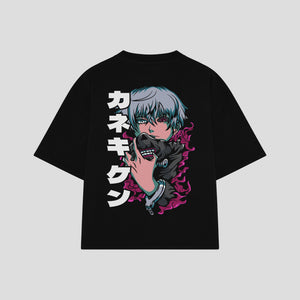 Playera streetwear premium de anime y gaming ExtraLife MX, corte boxy oversized drop shoulder heavyweight en color Deep Black y Off-White, moda urbana mexicana de culto.