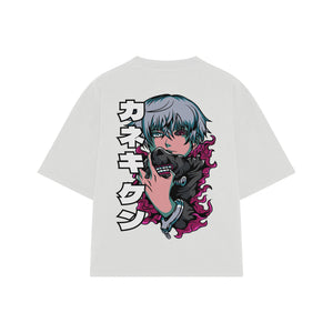 Playera streetwear premium de anime y gaming ExtraLife MX, corte boxy oversized drop shoulder heavyweight en color Deep Black y Off-White, moda urbana mexicana de culto.