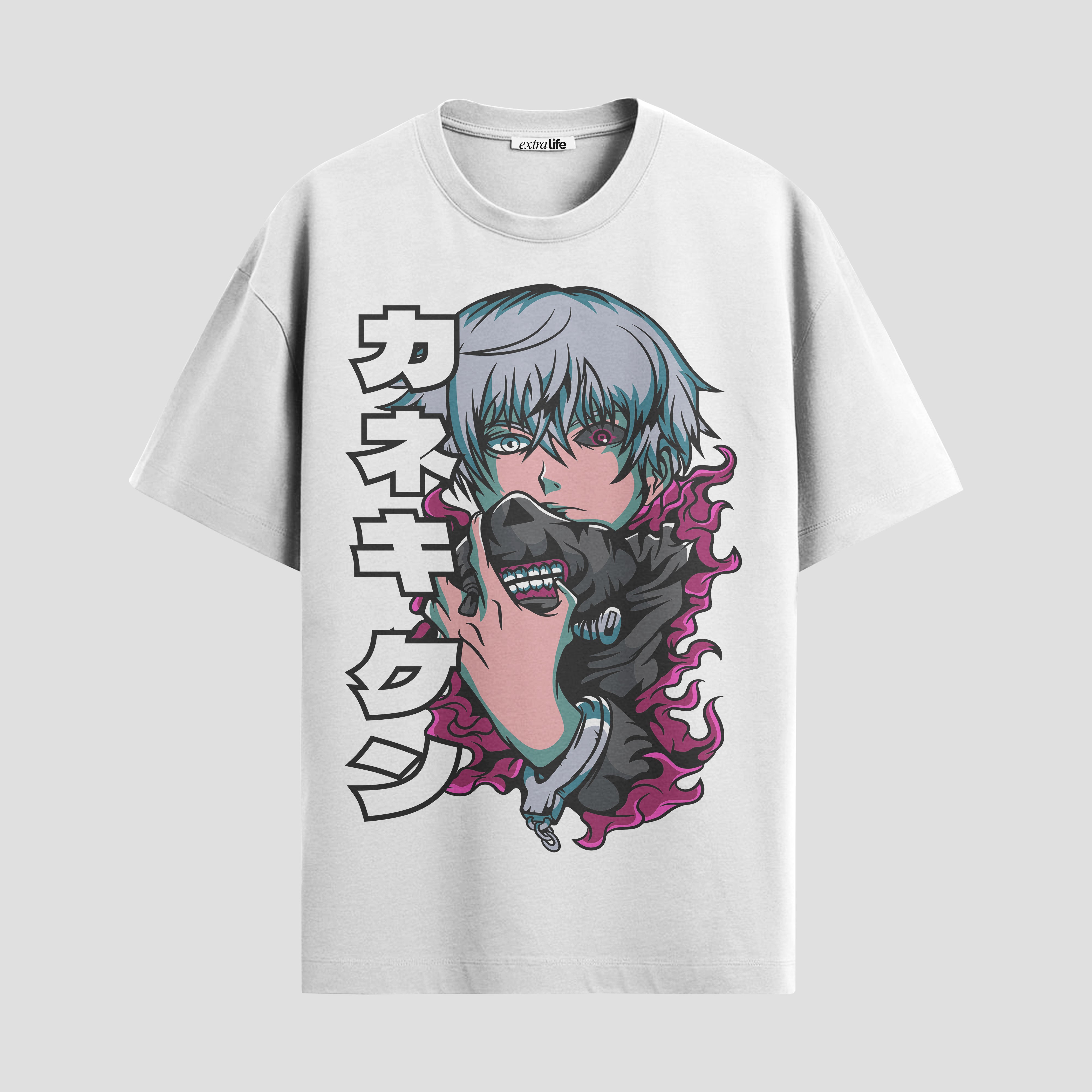 Playera urbana de anime y gaming ExtraLife MX, corte Standard Fit unisex ligero y transpirable en color Deep Black y Pure White, ropa de uso diario para gym y casual.