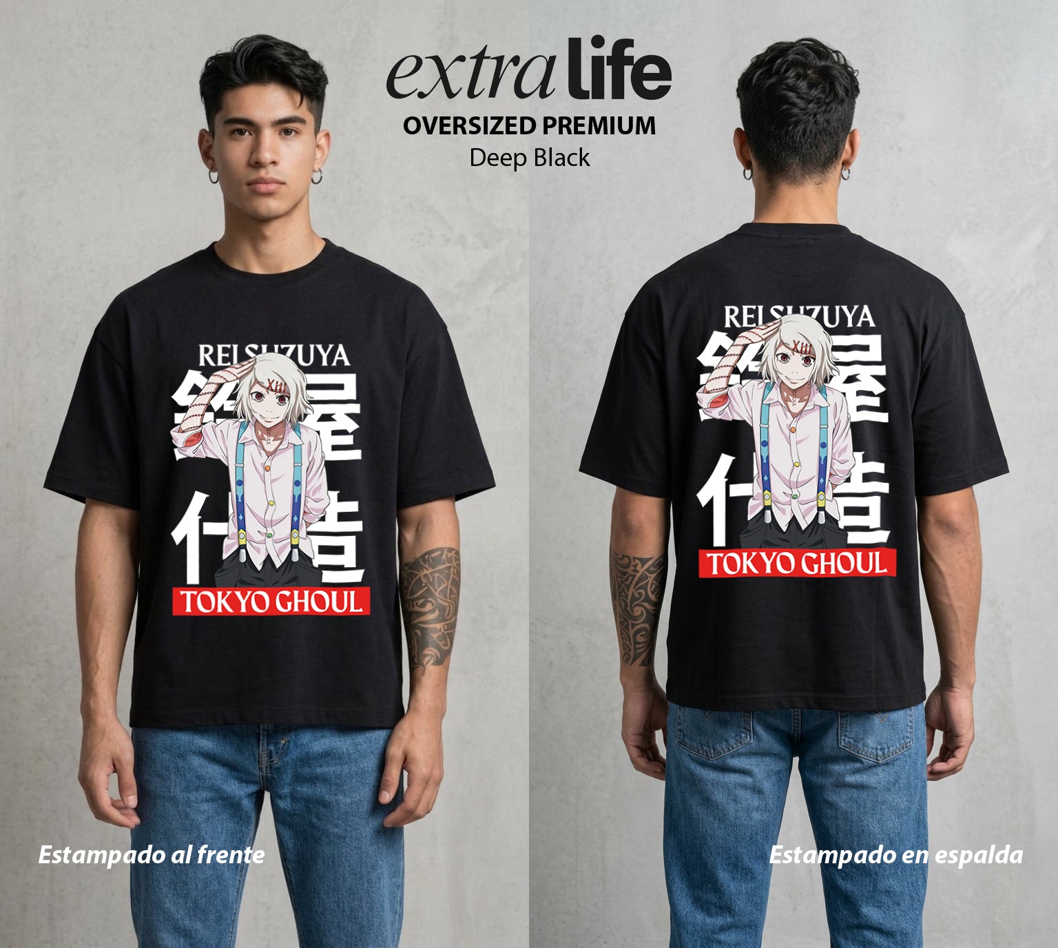 Ciudad de Ghouls | La Primera Piloto #04358 - Playera Oversized Premium | Deep Black - Foto en modelo