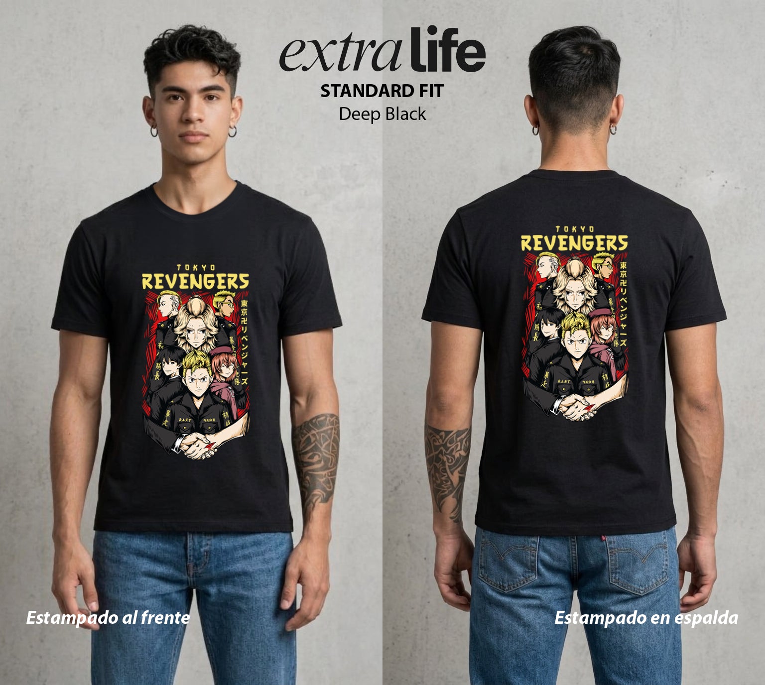 Pandillas del Tiempo | Los del Bien #04363 - Playera Standard Fit | Deep Black - Foto en modelo