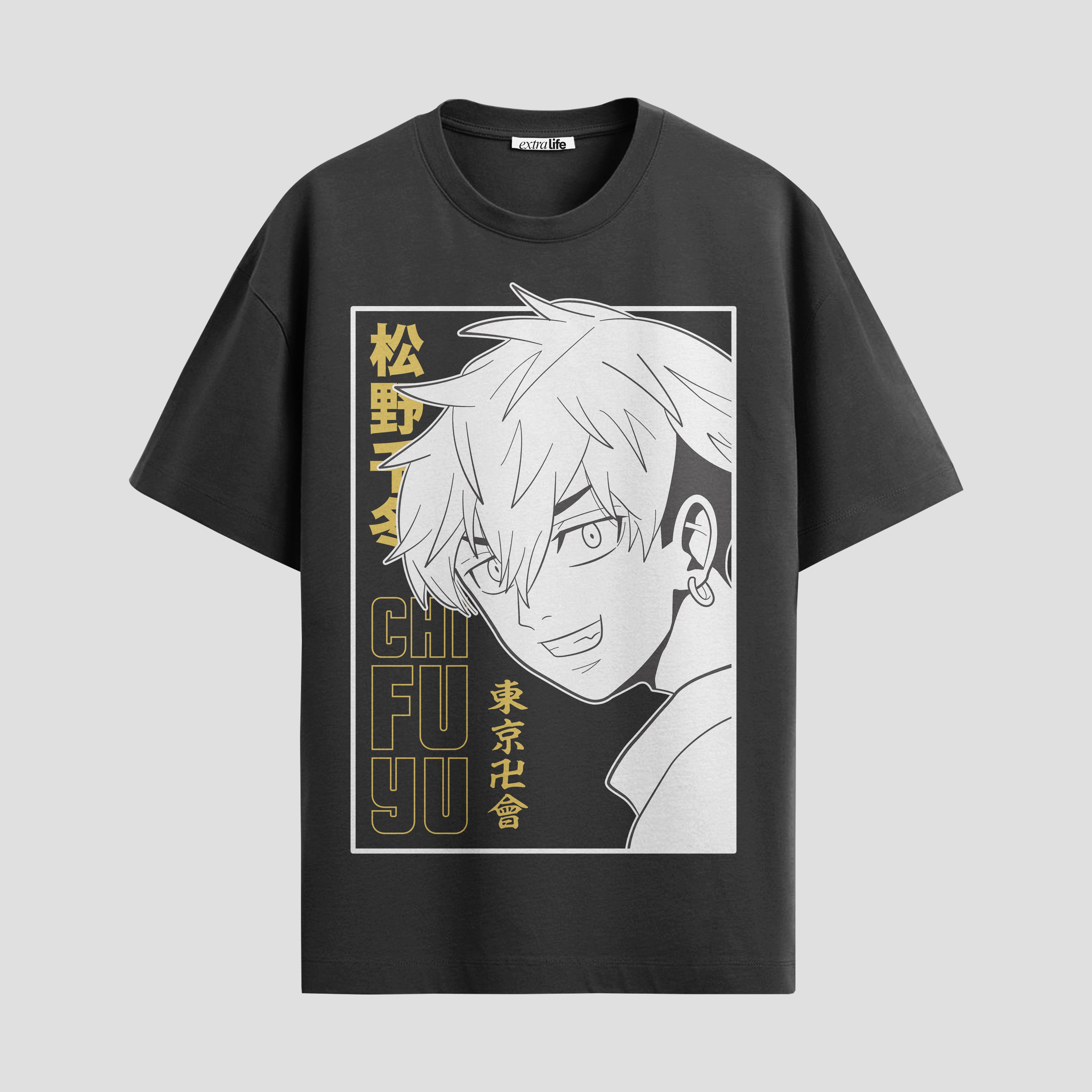 Playera urbana de anime y gaming ExtraLife MX, corte Standard Fit unisex ligero y transpirable en color Deep Black y Pure White, ropa de uso diario para gym y casual.