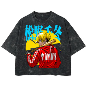 Playera streetwear premium de anime y gaming ExtraLife MX, corte boxy deluxe mineral wash heavyweight en color Acid Wash, moda urbana mexicana de culto.