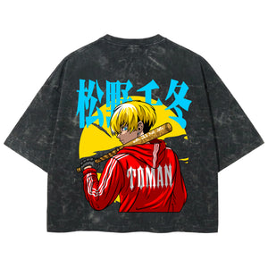 Playera streetwear premium de anime y gaming ExtraLife MX, corte boxy deluxe mineral wash heavyweight en color Acid Wash, moda urbana mexicana de culto.