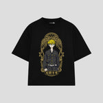 Playera streetwear premium de anime y gaming ExtraLife MX, corte boxy oversized drop shoulder heavyweight en color Deep Black y Off-White, moda urbana mexicana de culto.