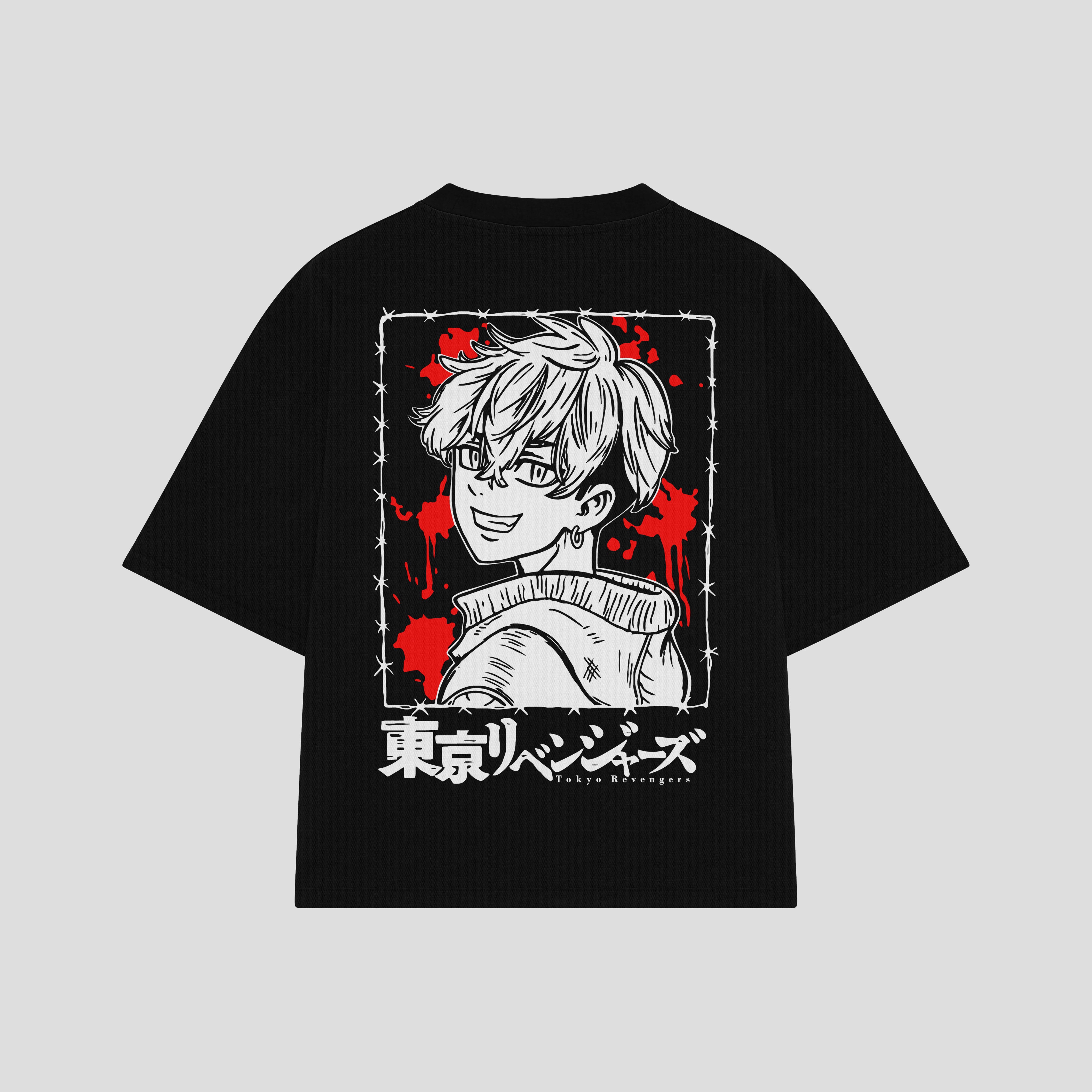 Playera streetwear premium de anime y gaming ExtraLife MX, corte boxy oversized drop shoulder heavyweight en color Deep Black y Off-White, moda urbana mexicana de culto.