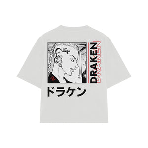 Playera streetwear premium de anime y gaming ExtraLife MX, corte boxy oversized drop shoulder heavyweight en color Deep Black y Off-White, moda urbana mexicana de culto.