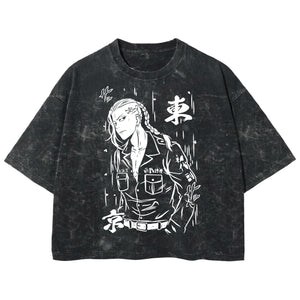 Playera streetwear premium de anime y gaming ExtraLife MX, corte boxy deluxe mineral wash heavyweight en color Acid Wash, moda urbana mexicana de culto.