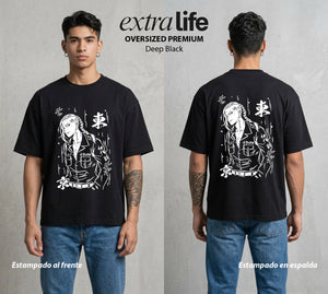 Pandillas del Tiempo | El Vice del Toman #04374 - Playera Oversized Premium | Deep Black - Foto en modelo