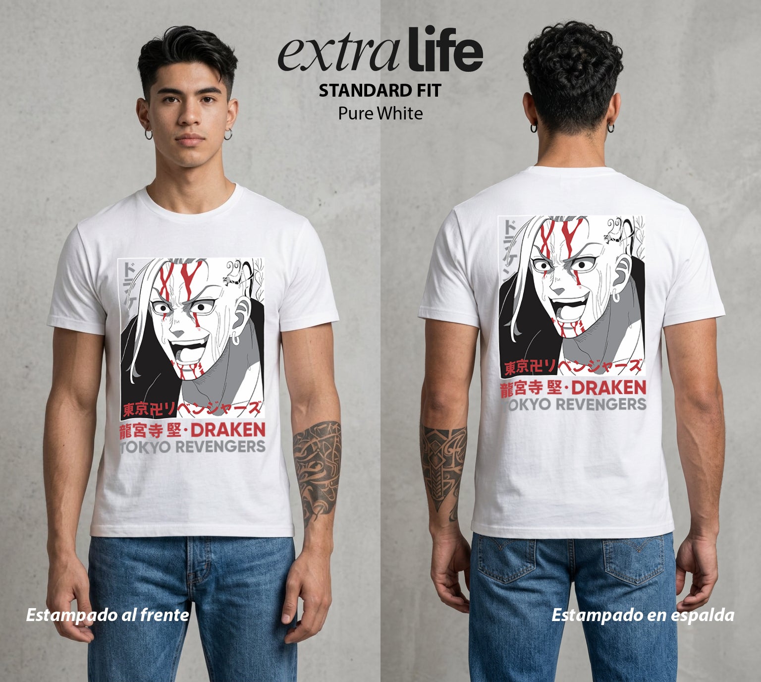 Pandillas del Tiempo | El Dragon Tatuado #04376 - Playera Standard Fit | Pure White - Foto en modelo