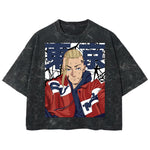 Playera streetwear premium de anime y gaming ExtraLife MX, corte boxy deluxe mineral wash heavyweight en color Acid Wash, moda urbana mexicana de culto.