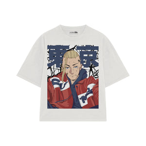 Playera streetwear premium de anime y gaming ExtraLife MX, corte boxy oversized drop shoulder heavyweight en color Deep Black y Off-White, moda urbana mexicana de culto.