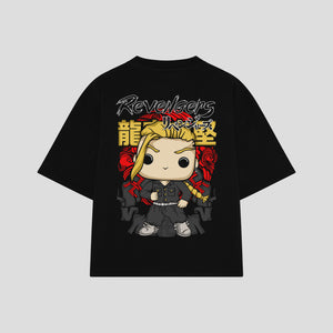 Playera streetwear premium de anime y gaming ExtraLife MX, corte boxy oversized drop shoulder heavyweight en color Deep Black y Off-White, moda urbana mexicana de culto.
