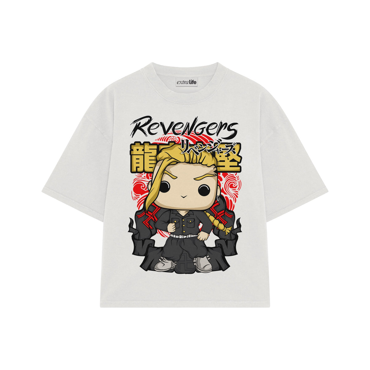 Playera streetwear premium de anime y gaming ExtraLife MX, corte oversized drop shoulder ligero y fresco en color Deep Black y Off-White, moda urbana mexicana de culto.