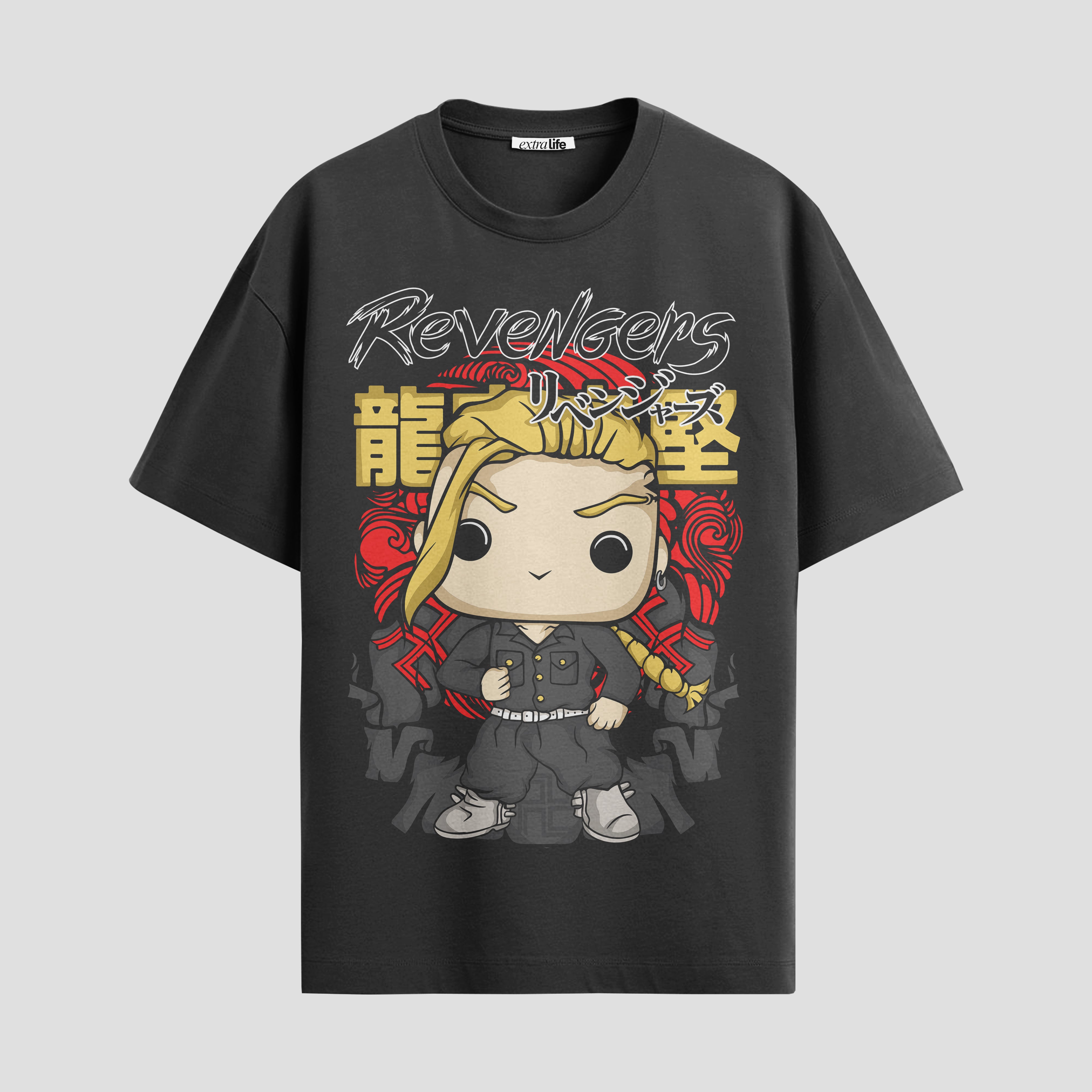 Playera urbana de anime y gaming ExtraLife MX, corte Standard Fit unisex ligero y transpirable en color Deep Black y Pure White, ropa de uso diario para gym y casual.