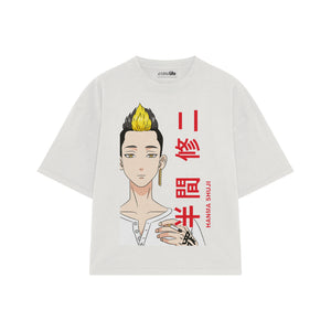 Playera streetwear premium de anime y gaming ExtraLife MX, corte boxy oversized drop shoulder heavyweight en color Deep Black y Off-White, moda urbana mexicana de culto.