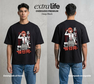 Pandillas del Tiempo | El Amor Silencioso #04384 - Playera Oversized Premium | Deep Black - Foto en modelo