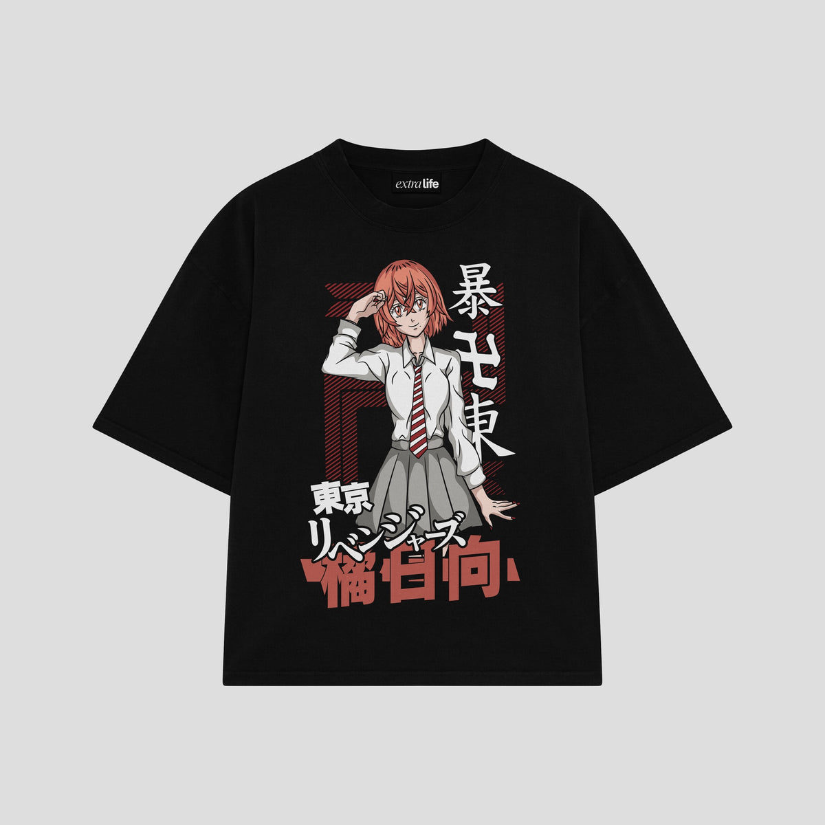 Playera streetwear premium de anime y gaming ExtraLife MX, corte oversized drop shoulder ligero y fresco en color Deep Black y Off-White, moda urbana mexicana de culto.