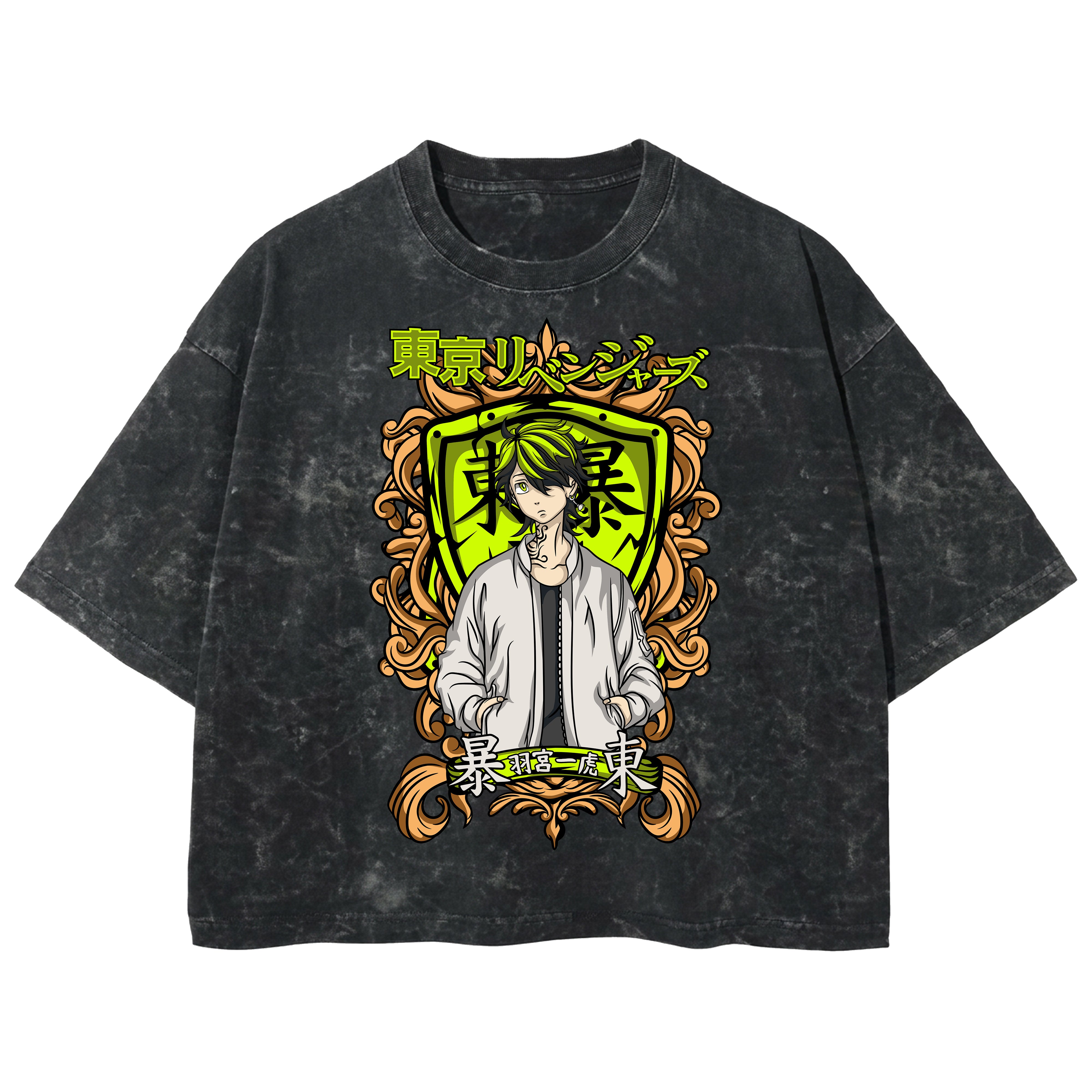 Playera streetwear premium de anime y gaming ExtraLife MX, corte boxy deluxe mineral wash heavyweight en color Acid Wash, moda urbana mexicana de culto.