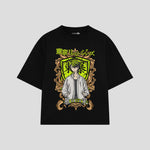 Playera streetwear premium de anime y gaming ExtraLife MX, corte boxy oversized drop shoulder heavyweight en color Deep Black y Off-White, moda urbana mexicana de culto.