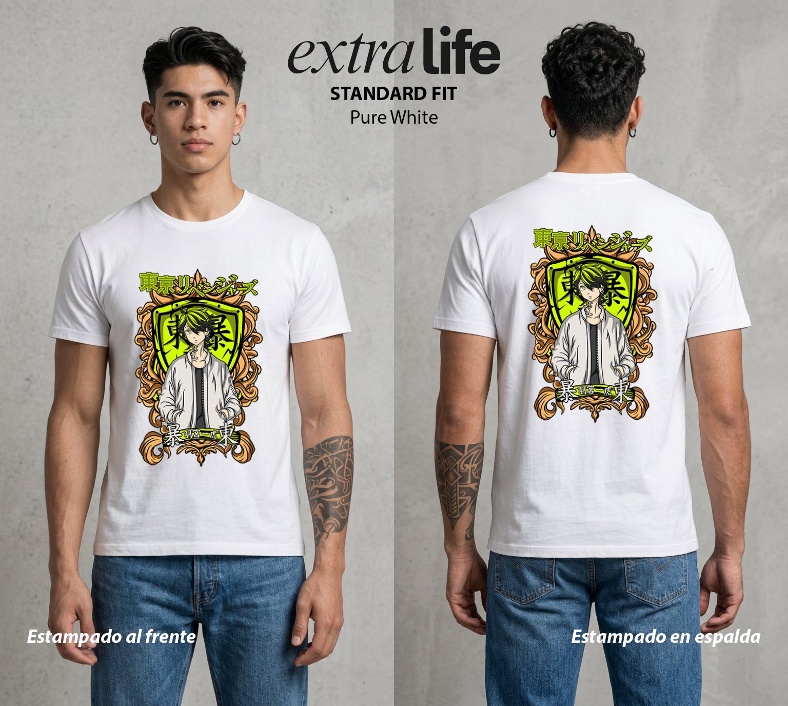 Pandillas del Tiempo | El Trauma del Pasado #04385 - Playera Standard Fit | Pure White - Foto en modelo
