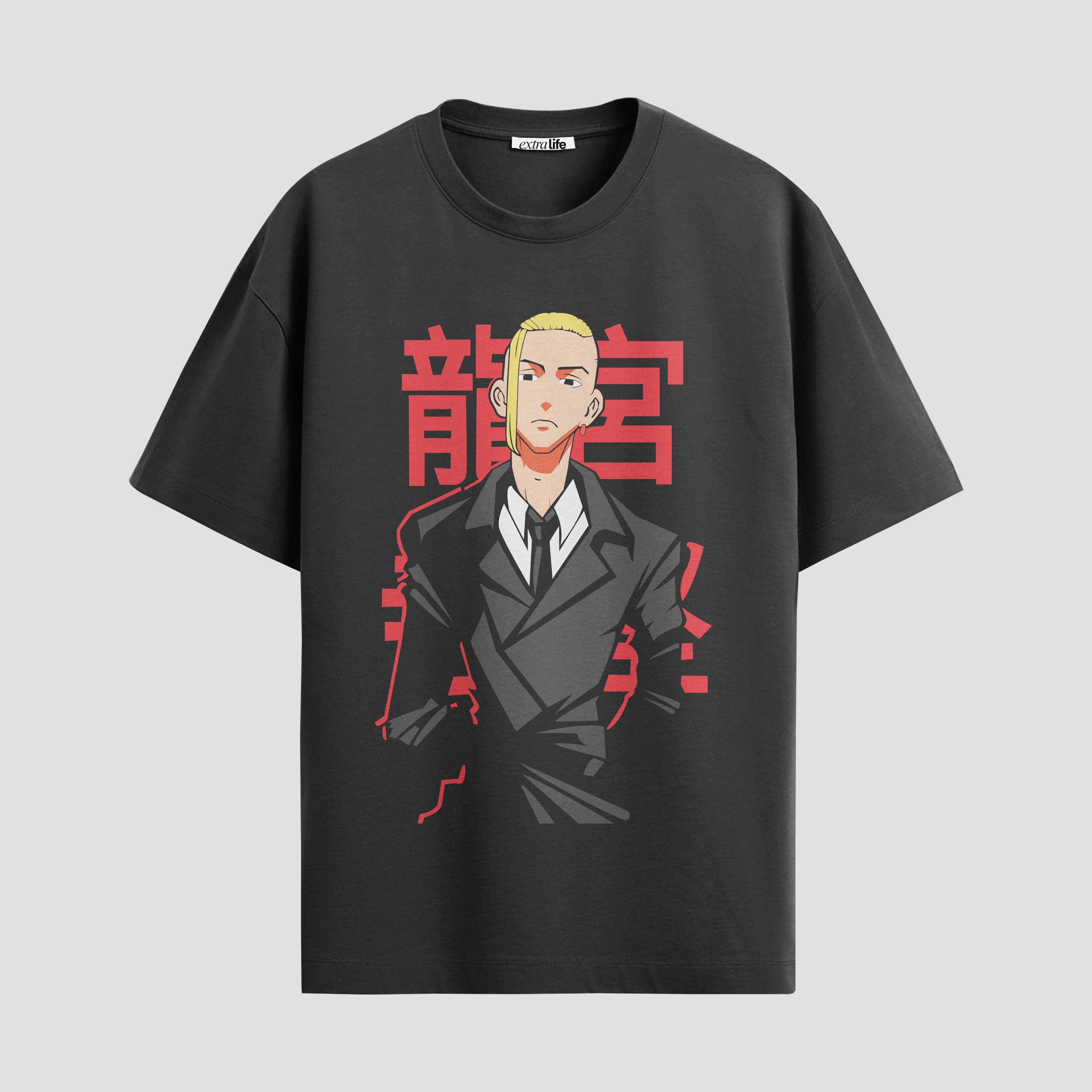Playera urbana de anime y gaming ExtraLife MX, corte Standard Fit unisex ligero y transpirable en color Deep Black y Pure White, ropa de uso diario para gym y casual.