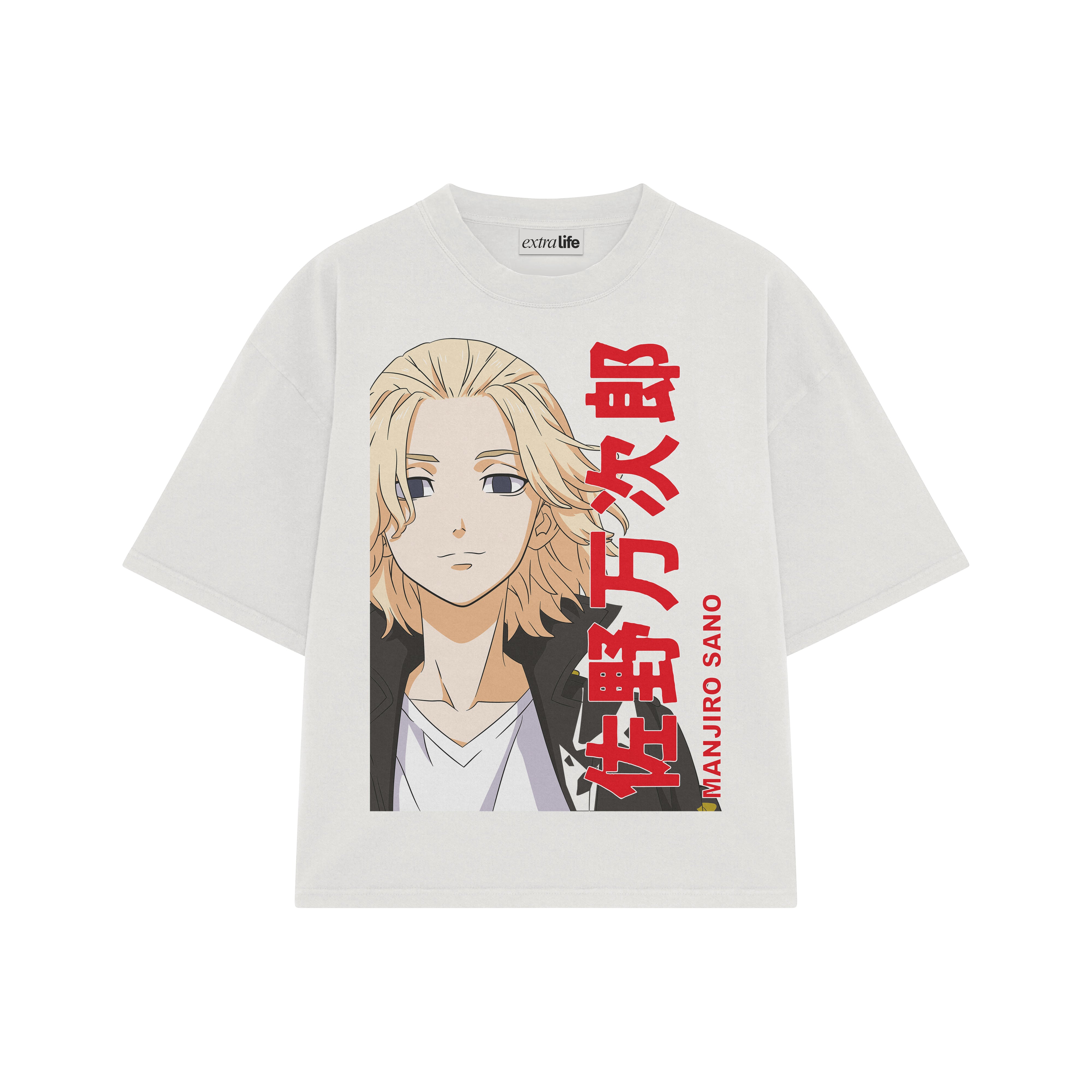 Playera streetwear premium de anime y gaming ExtraLife MX, corte boxy oversized drop shoulder heavyweight en color Deep Black y Off-White, moda urbana mexicana de culto.