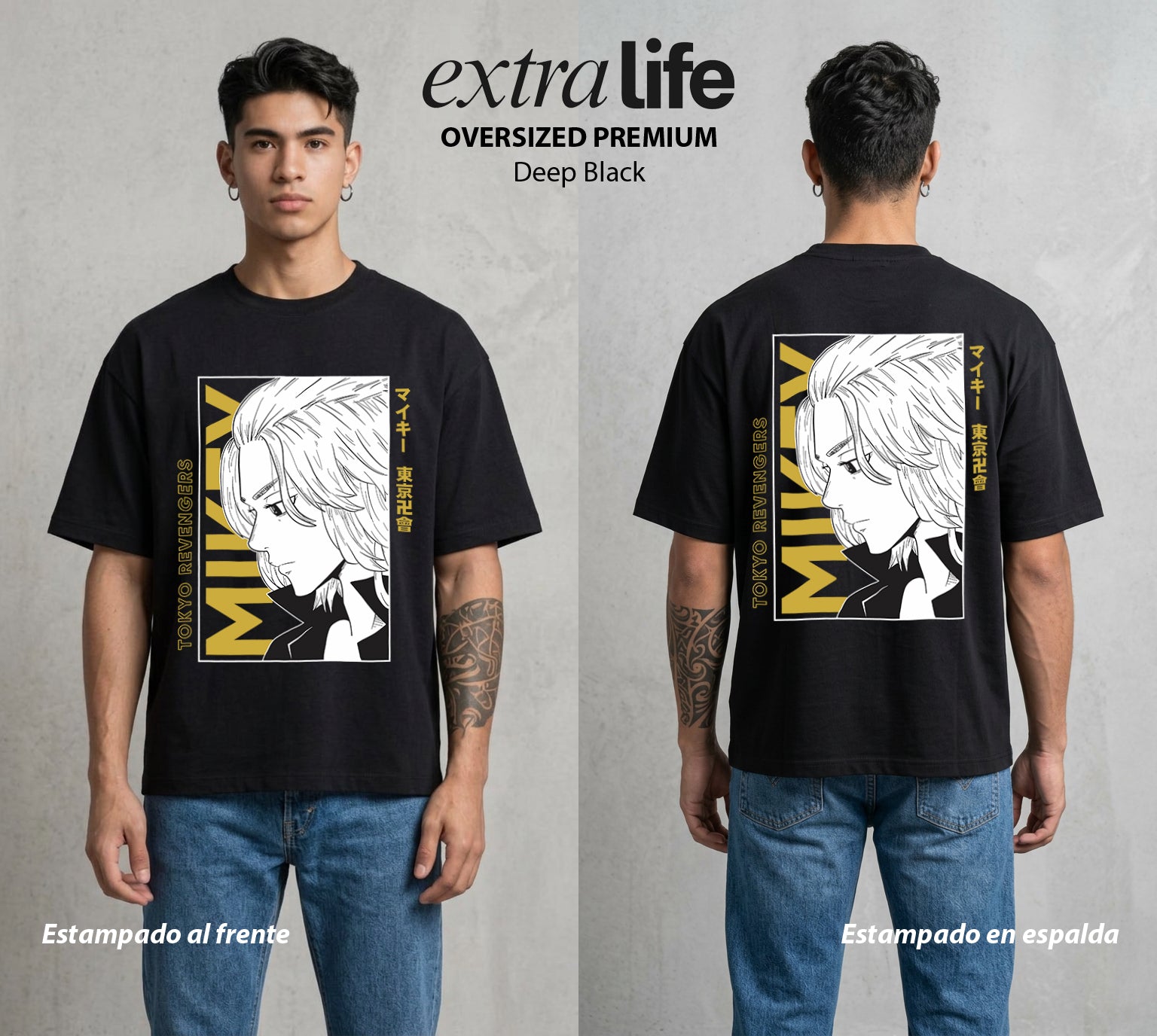 Pandillas del Tiempo | El Lider del Toman #04394 - Playera Oversized Premium | Deep Black - Foto en modelo