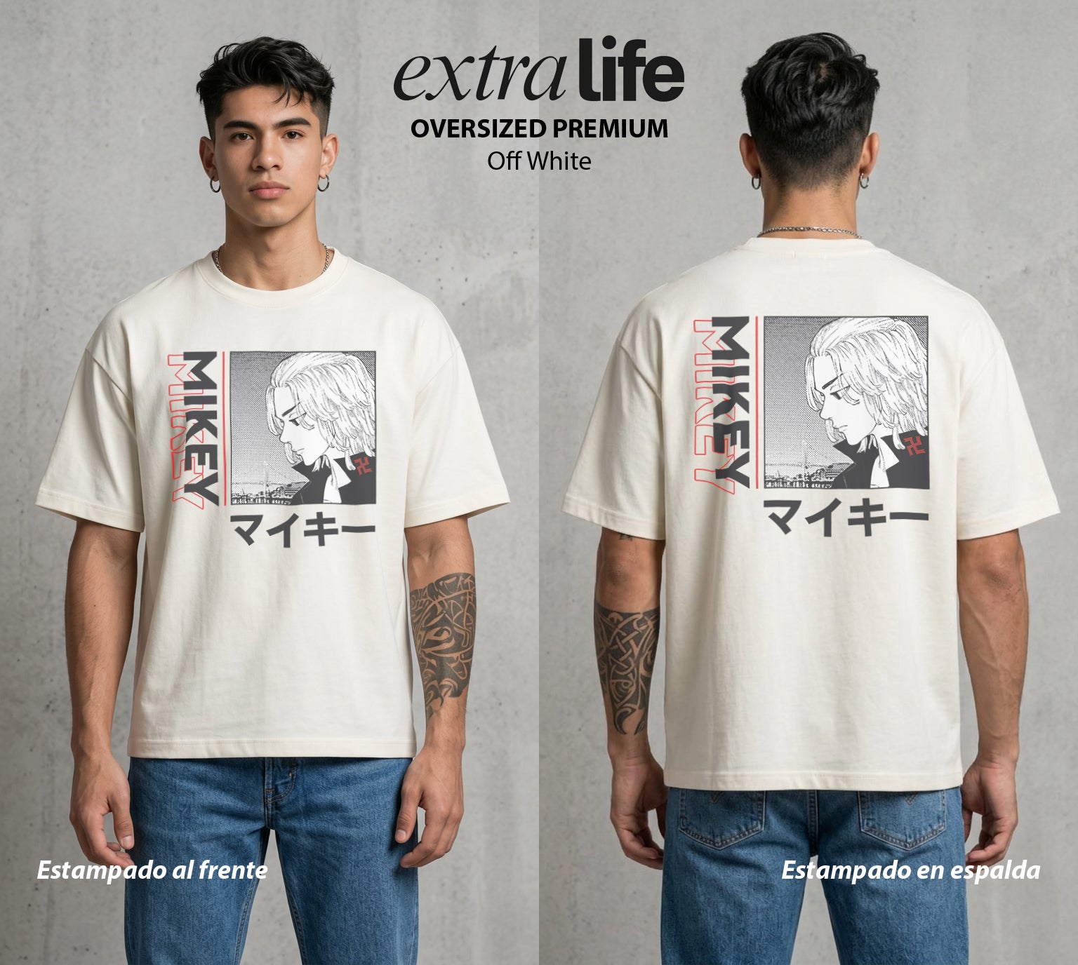 Pandillas del Tiempo | El General del Caos #04395 - Playera Oversized Premium | Off White - Foto en modelo