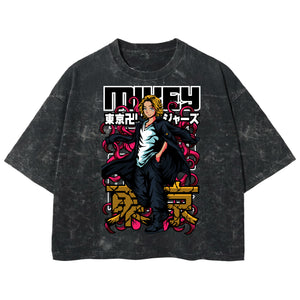 Playera streetwear premium de anime y gaming ExtraLife MX, corte boxy deluxe mineral wash heavyweight en color Acid Wash, moda urbana mexicana de culto.
