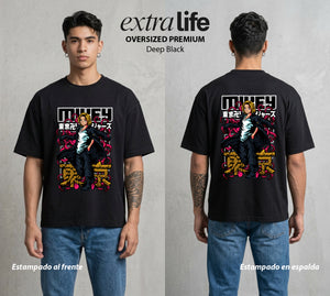 Pandillas del Tiempo | El Mickey del Poder #04396 - Playera Oversized Premium | Deep Black - Foto en modelo