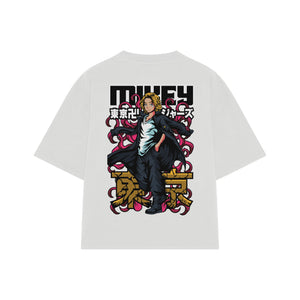 Playera streetwear premium de anime y gaming ExtraLife MX, corte oversized drop shoulder ligero y fresco en color Deep Black y Off-White, moda urbana mexicana de culto.