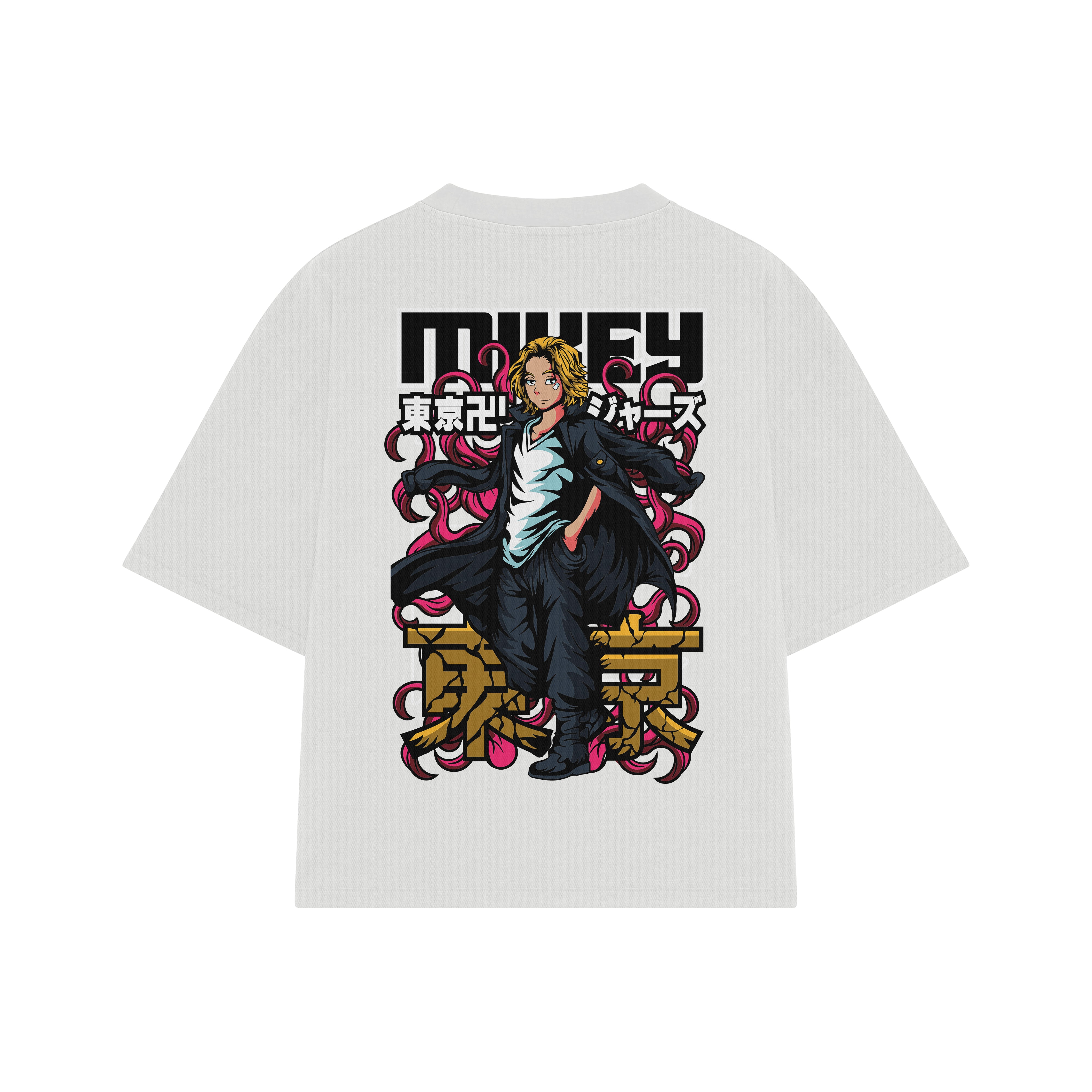 Playera streetwear premium de anime y gaming ExtraLife MX, corte boxy oversized drop shoulder heavyweight en color Deep Black y Off-White, moda urbana mexicana de culto.