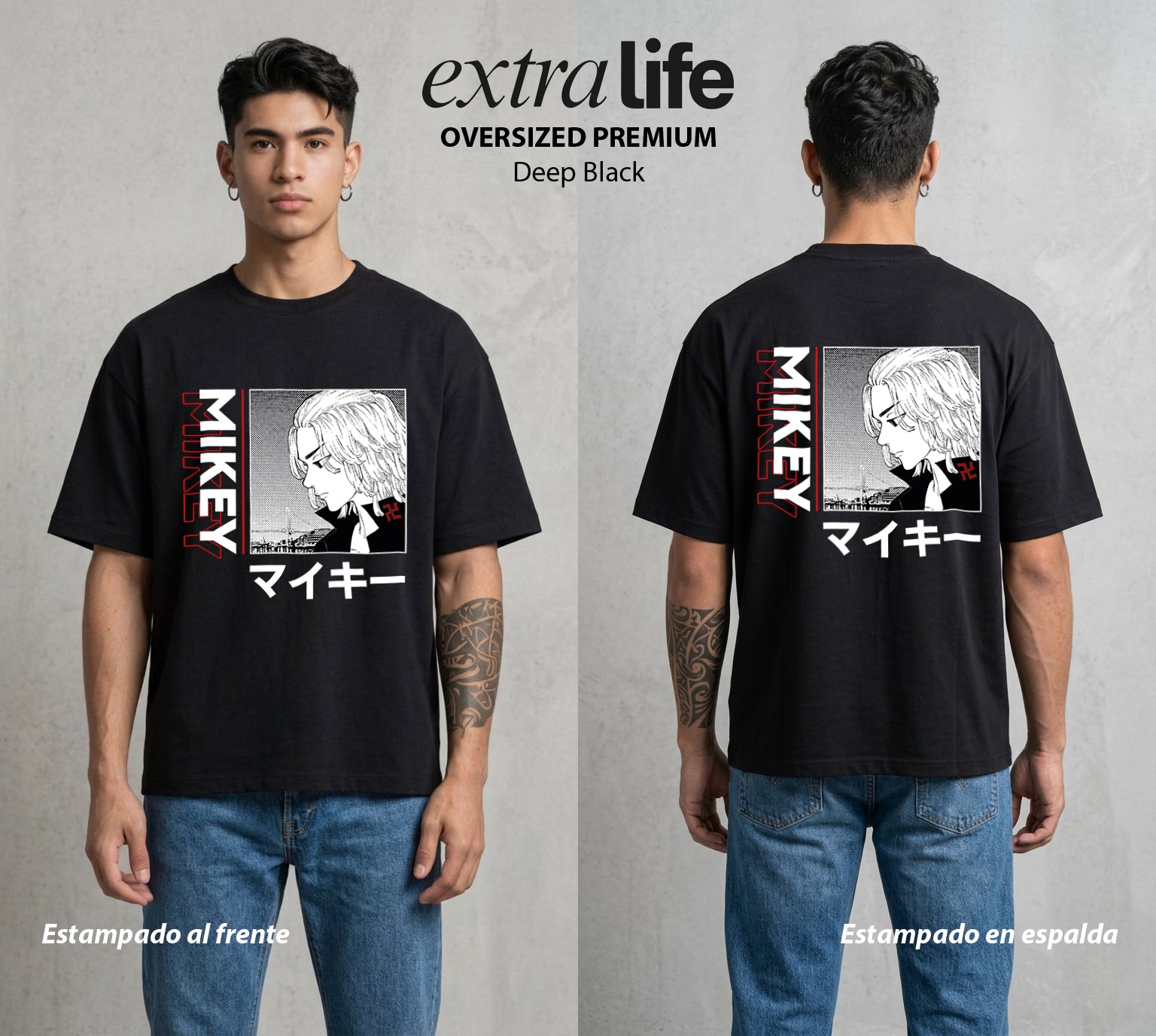Pandillas del Tiempo | La Patada del Lider #04397 - Playera Oversized Premium | Deep Black - Foto en modelo