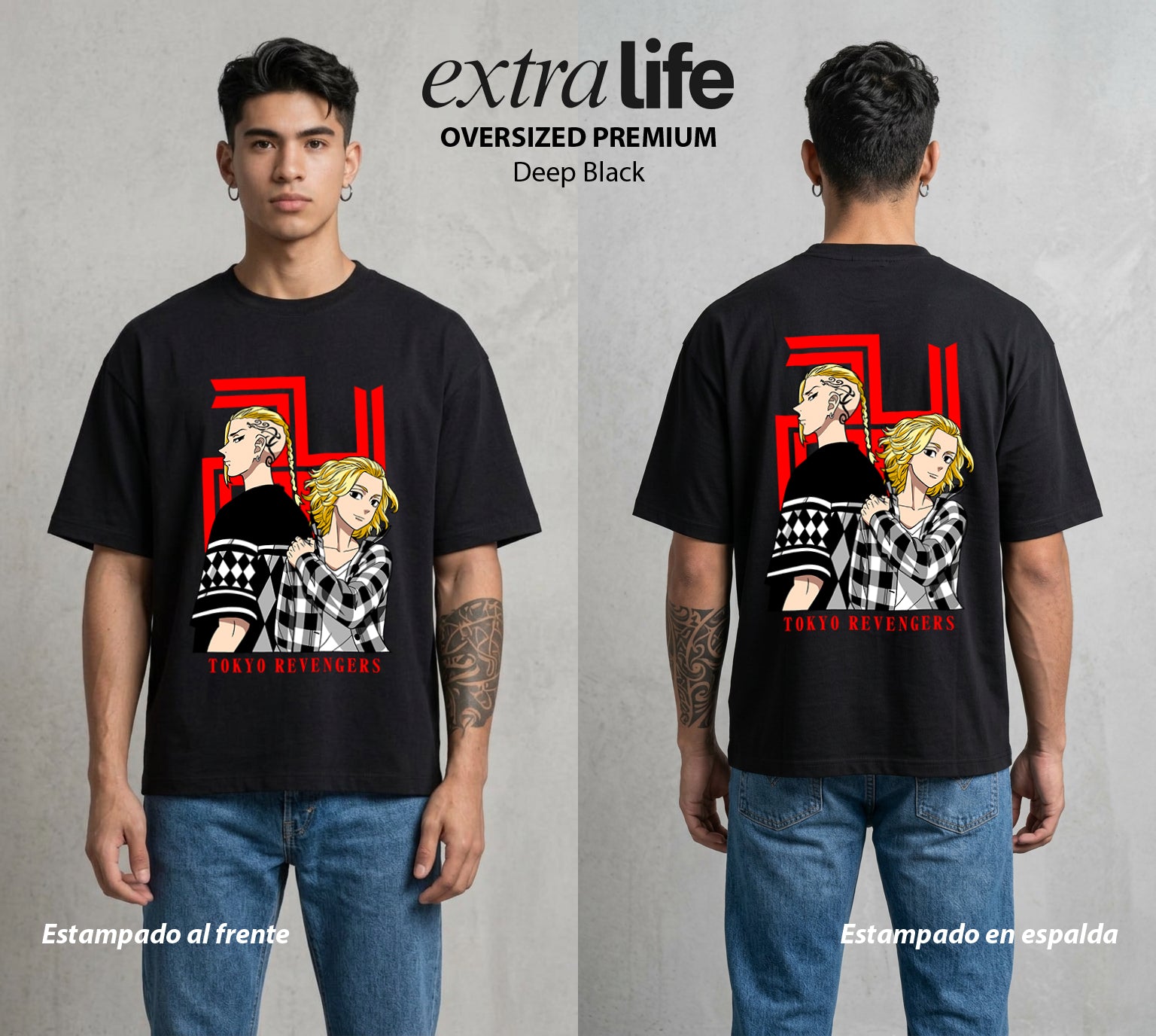 Pandillas del Tiempo | El Dragon del Norte #04398 - Playera Oversized Premium | Deep Black - Foto en modelo