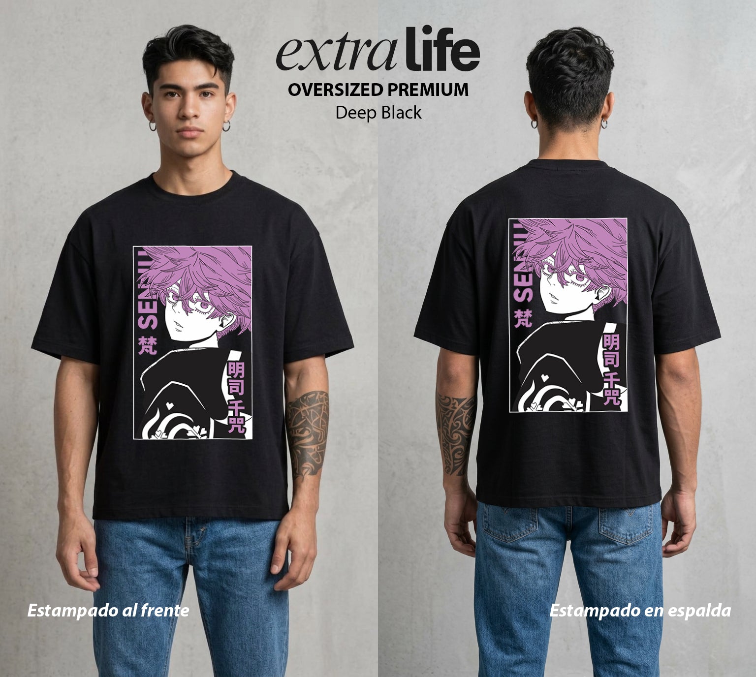 Pandillas del Tiempo | La Chica del Bien #04403 - Playera Oversized Premium | Deep Black - Foto en modelo