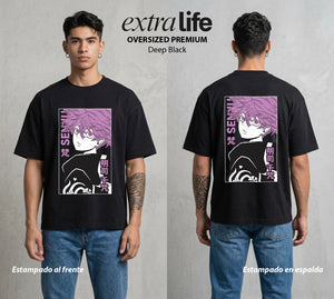 Pandillas del Tiempo | La Chica del Bien #04403 - Playera Oversized Premium | Deep Black - Foto en modelo