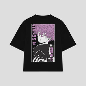 Playera streetwear premium de anime y gaming ExtraLife MX, corte boxy oversized drop shoulder heavyweight en color Deep Black y Off-White, moda urbana mexicana de culto.