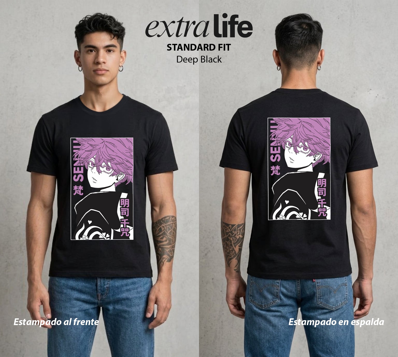 Pandillas del Tiempo | La Chica del Bien #04403 - Playera Standard Fit | Deep Black - Foto en modelo