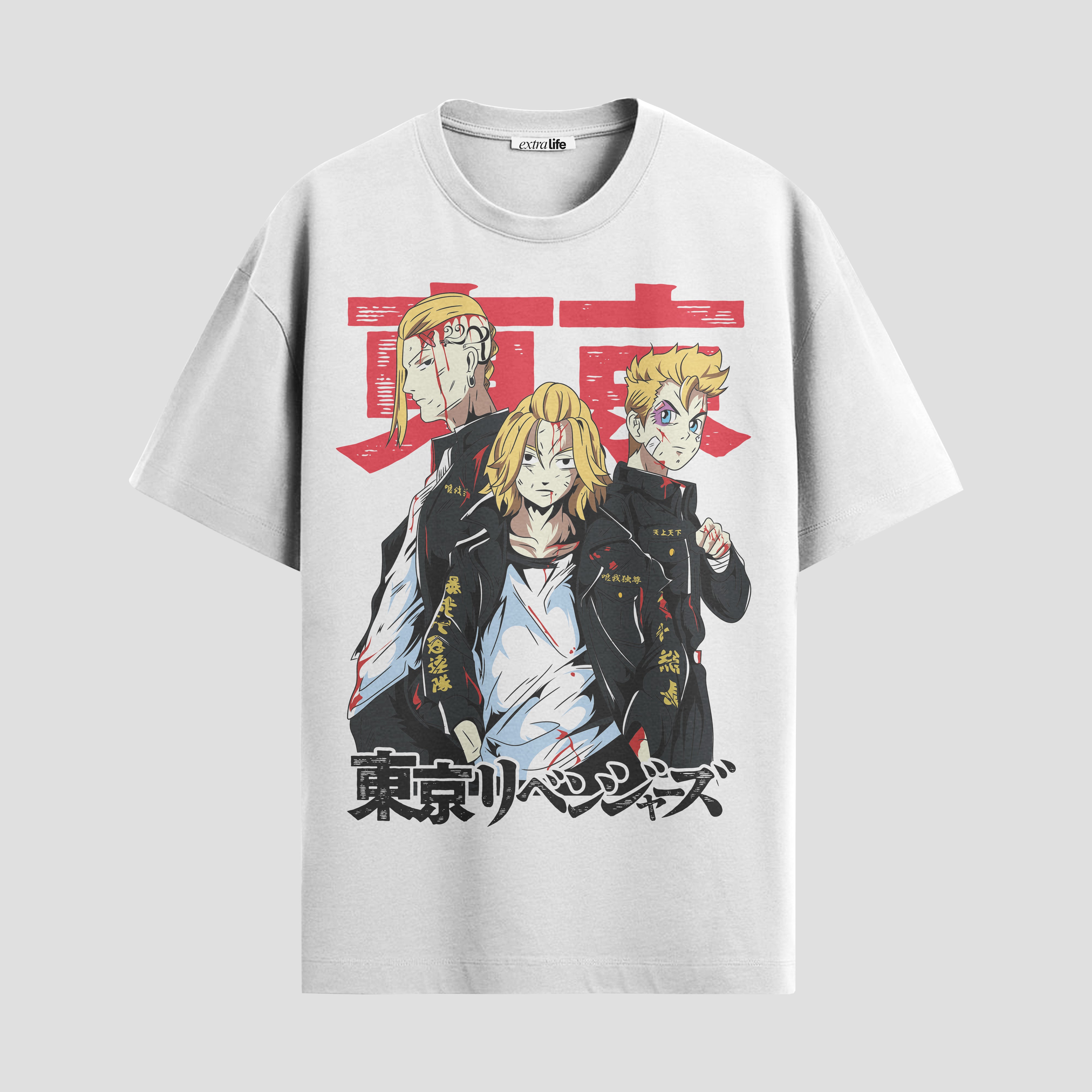 Playera urbana de anime y gaming ExtraLife MX, corte Standard Fit unisex ligero y transpirable en color Deep Black y Pure White, ropa de uso diario para gym y casual.