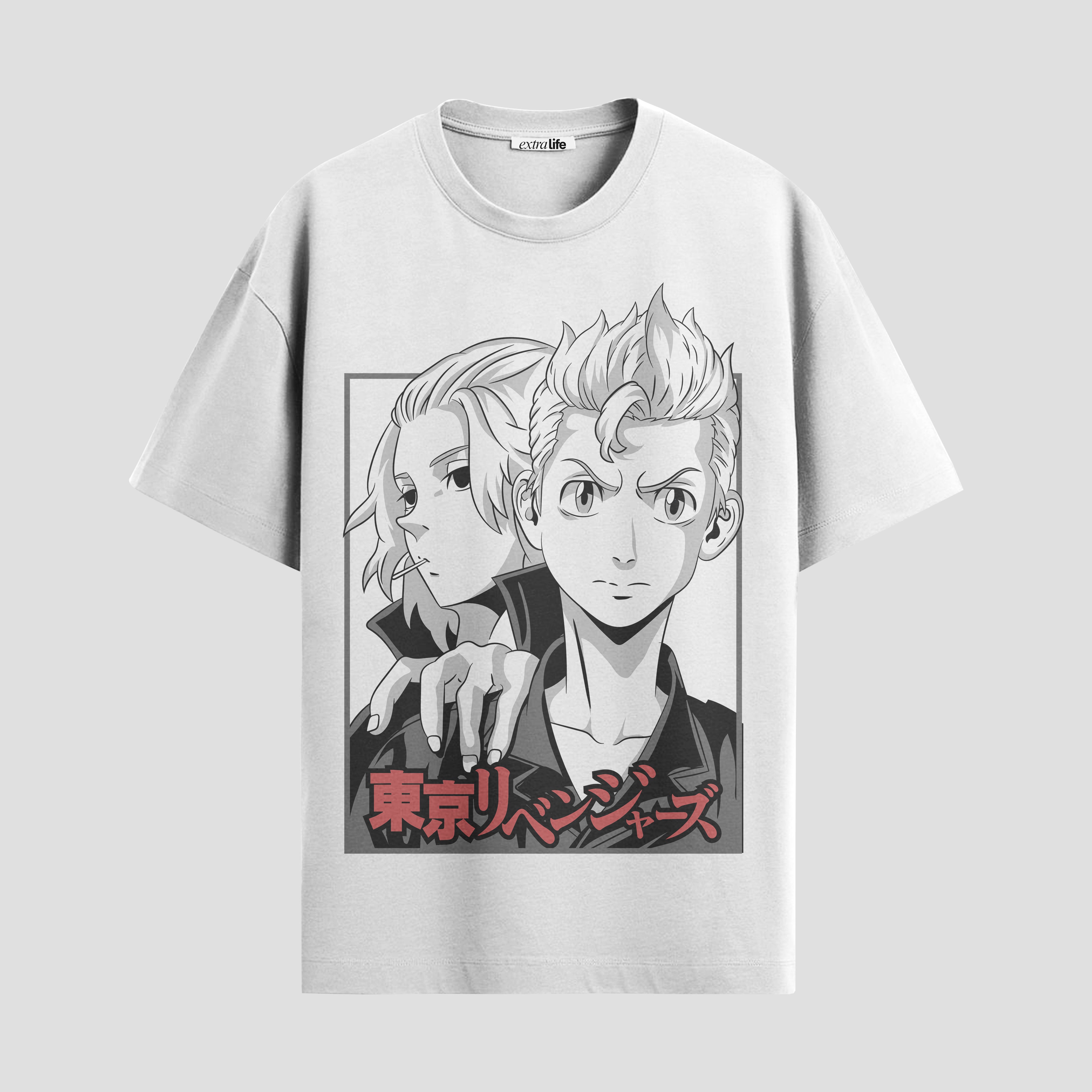 Playera urbana de anime y gaming ExtraLife MX, corte Standard Fit unisex ligero y transpirable en color Deep Black y Pure White, ropa de uso diario para gym y casual.