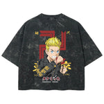 Playera streetwear premium de anime y gaming ExtraLife MX, corte boxy deluxe mineral wash heavyweight en color Acid Wash, moda urbana mexicana de culto.