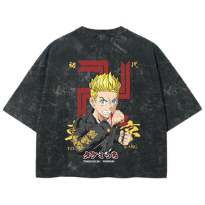 Playera streetwear premium de anime y gaming ExtraLife MX, corte boxy deluxe mineral wash heavyweight en color Acid Wash, moda urbana mexicana de culto.